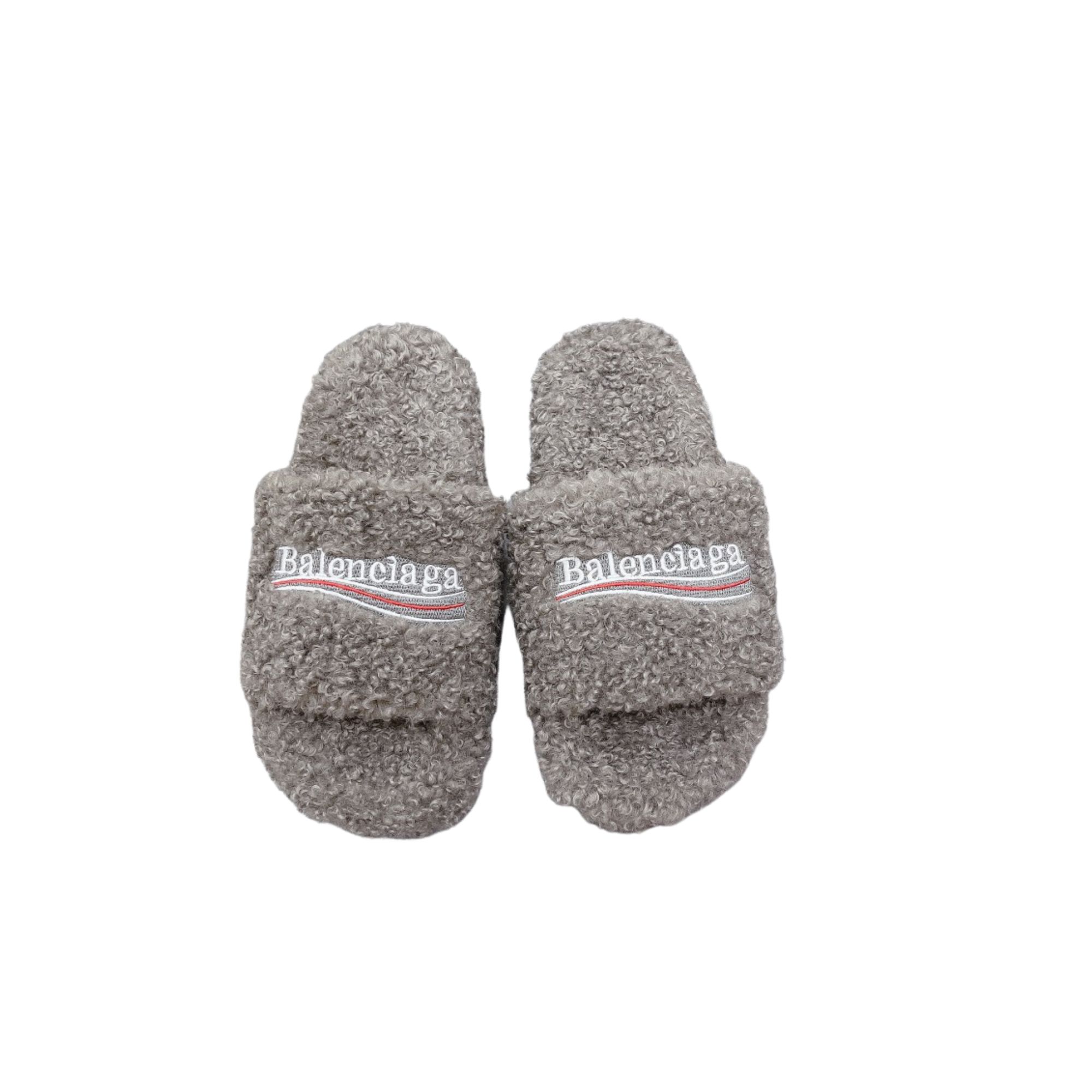 BALENCIAGA FURRY SLIDE LIGHT GREY 654261W2B411090