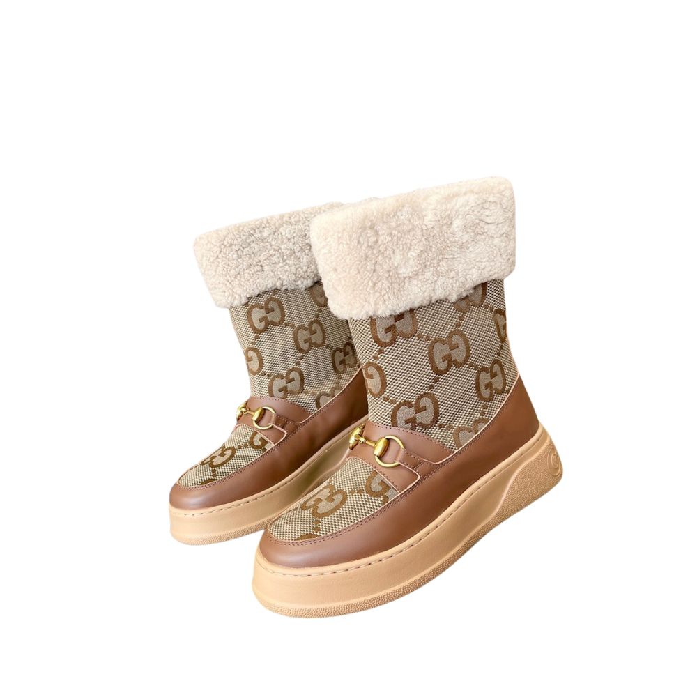 GUCCI FRIA WOOL ANKLE BOOT TAN 550036