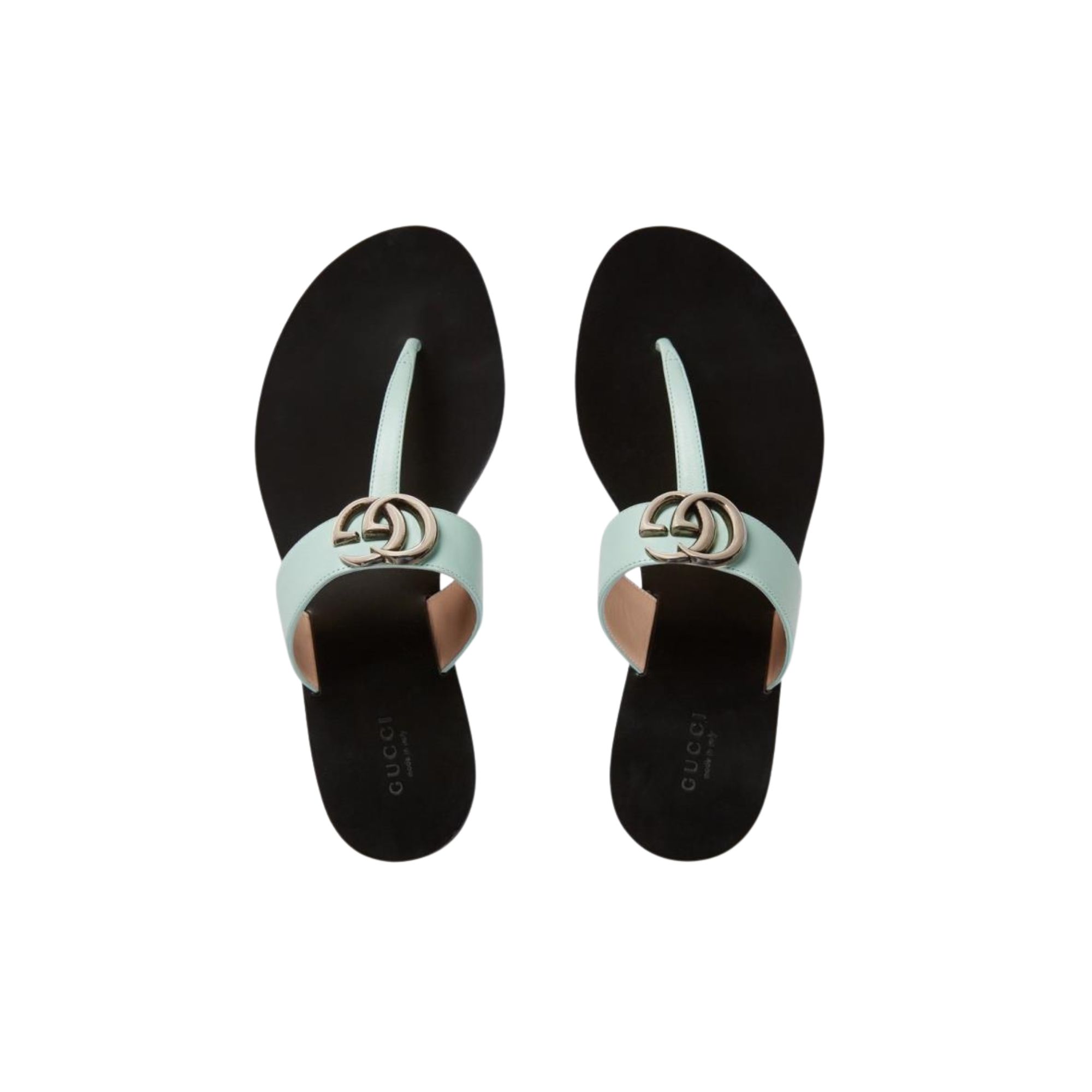 GUCCI LEATHER THONG SANDAL WITH DOUBLE G TURQUOISE 497444