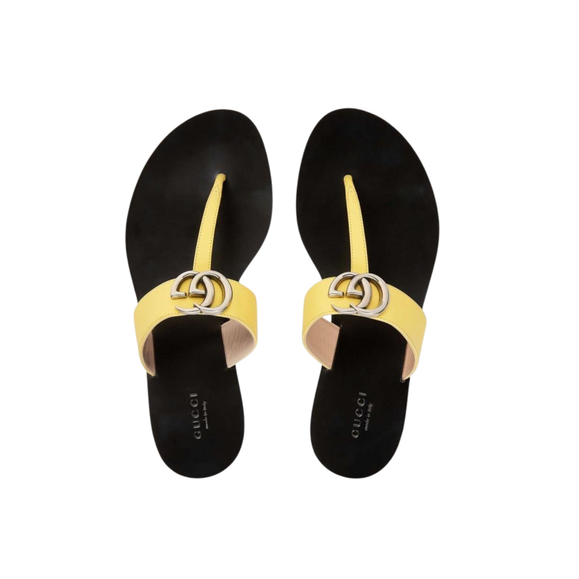 GUCCI LEATHER THONG SANDAL WITH DOUBLE G YELLOW 497444