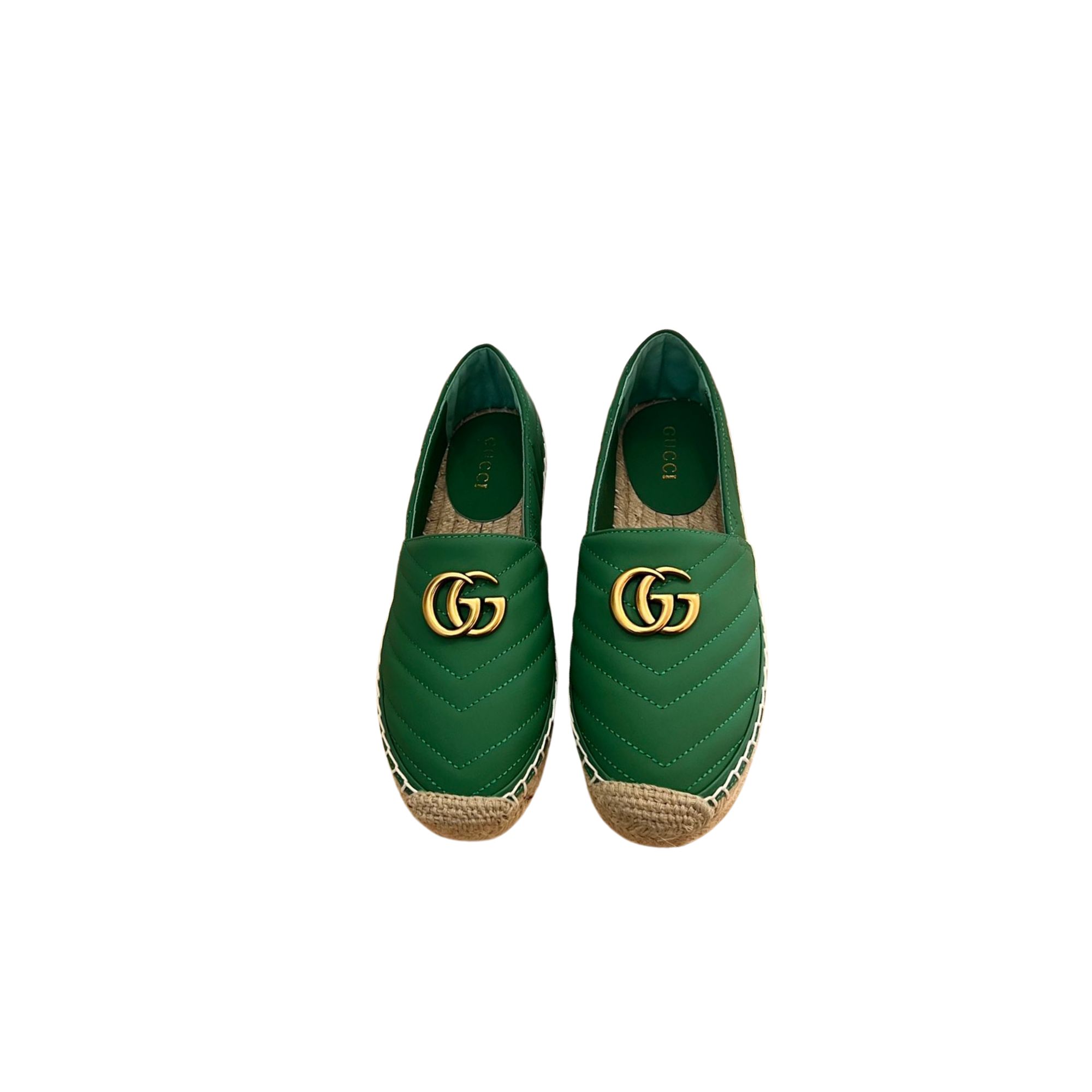 GUCCI LEATHER ESPADRILLE WITH DOUBLE G GREEN 551890