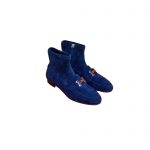 HERMES STRETCH VELVET SAINT HONORE ANKLE BOOTS BLUE H222064Z
