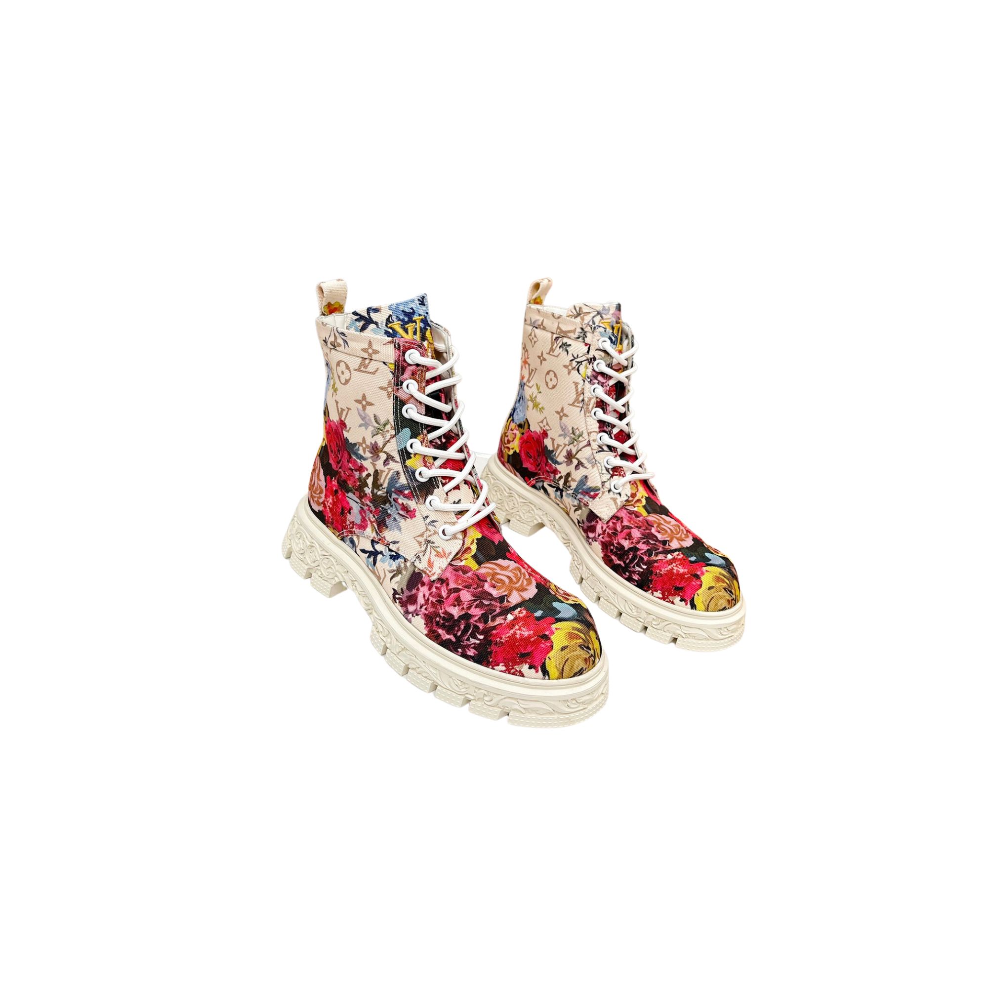 LOUIS VUITTON FLORAL ANKLE BOOTS WHITE 1A9HAC