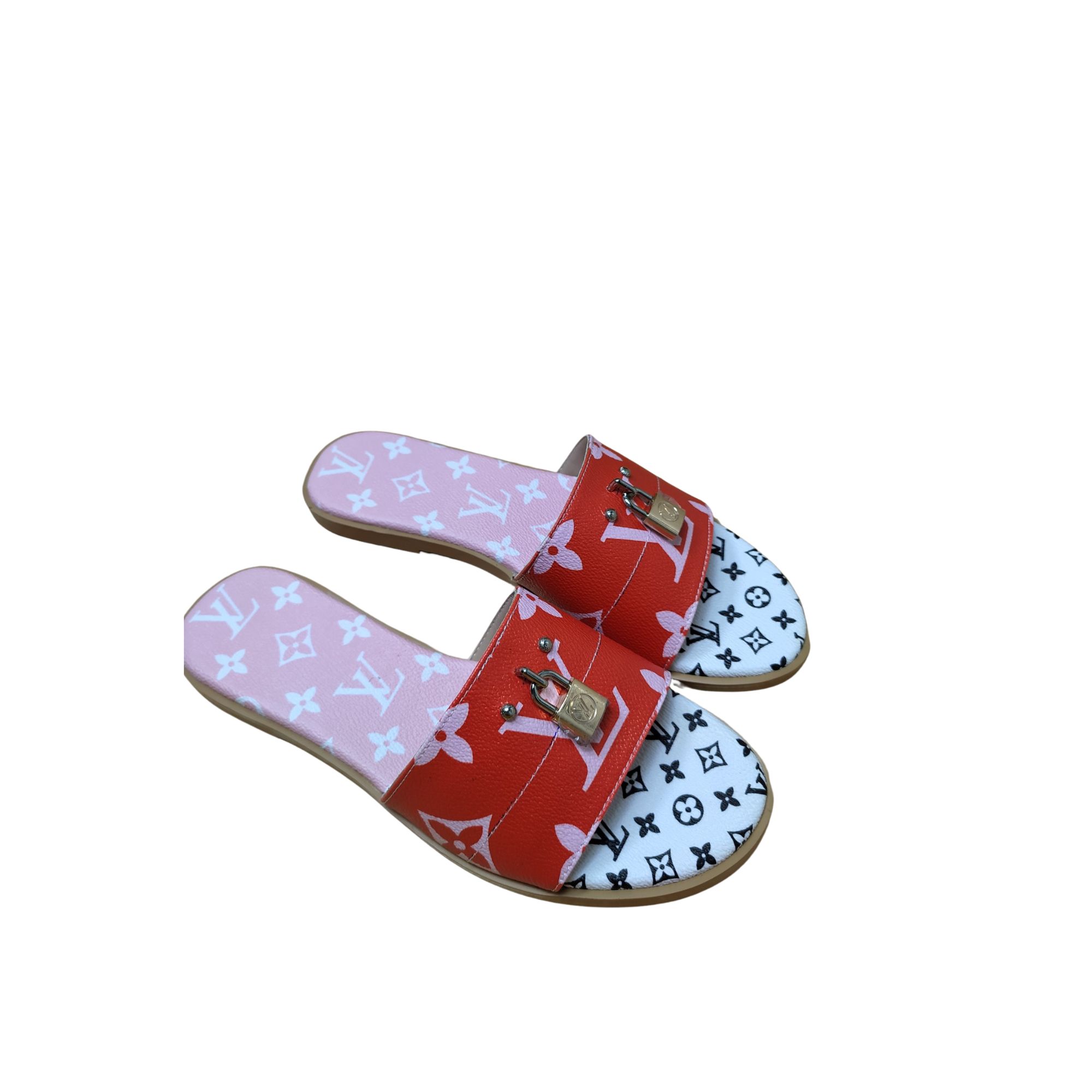 LOUIS VUITTON MULE PLATE LOCK IT WHITE AND RED 1A64MN