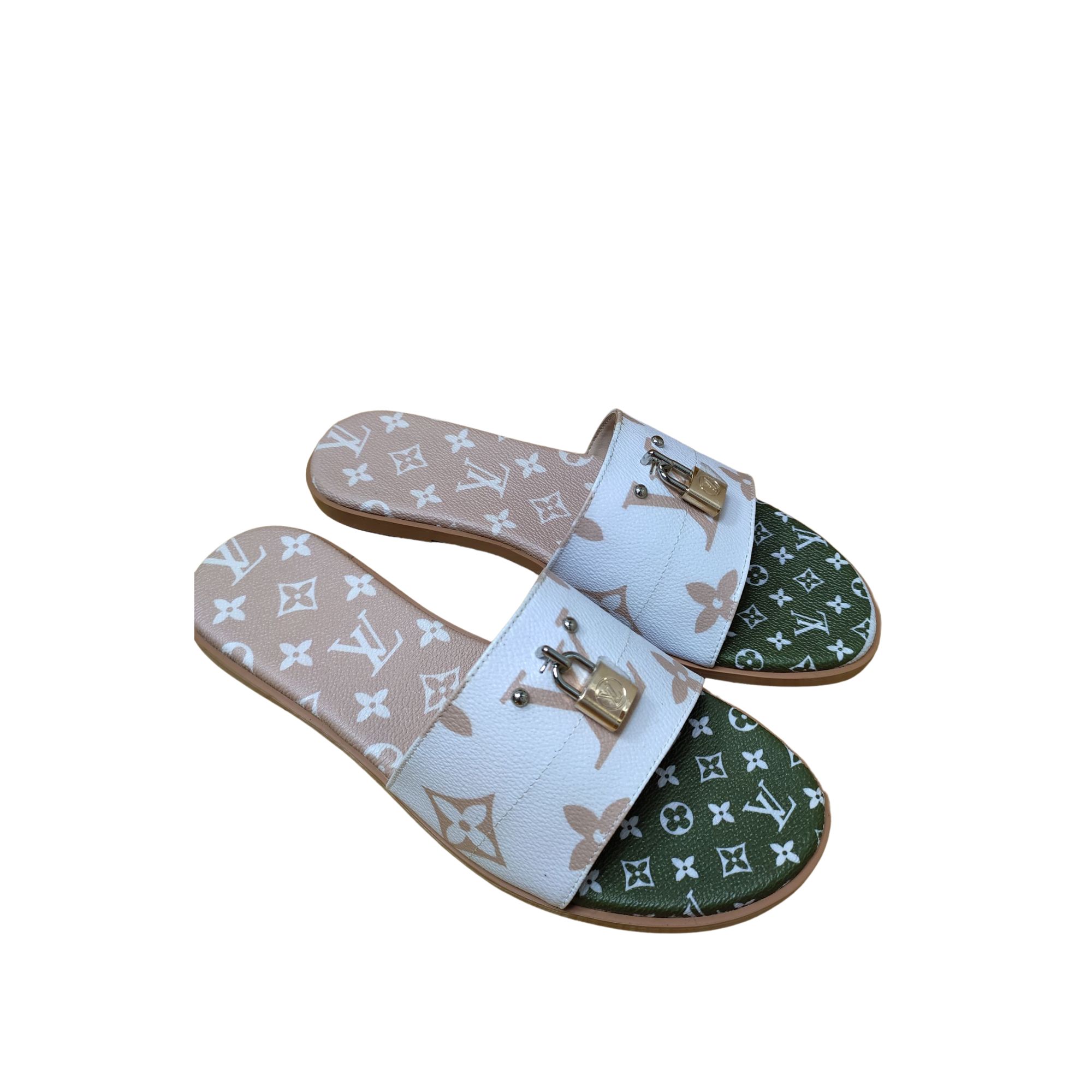 LOUIS VUITTON MULE PLATE LOCK IT WHITE AND FAWN 1A64MN