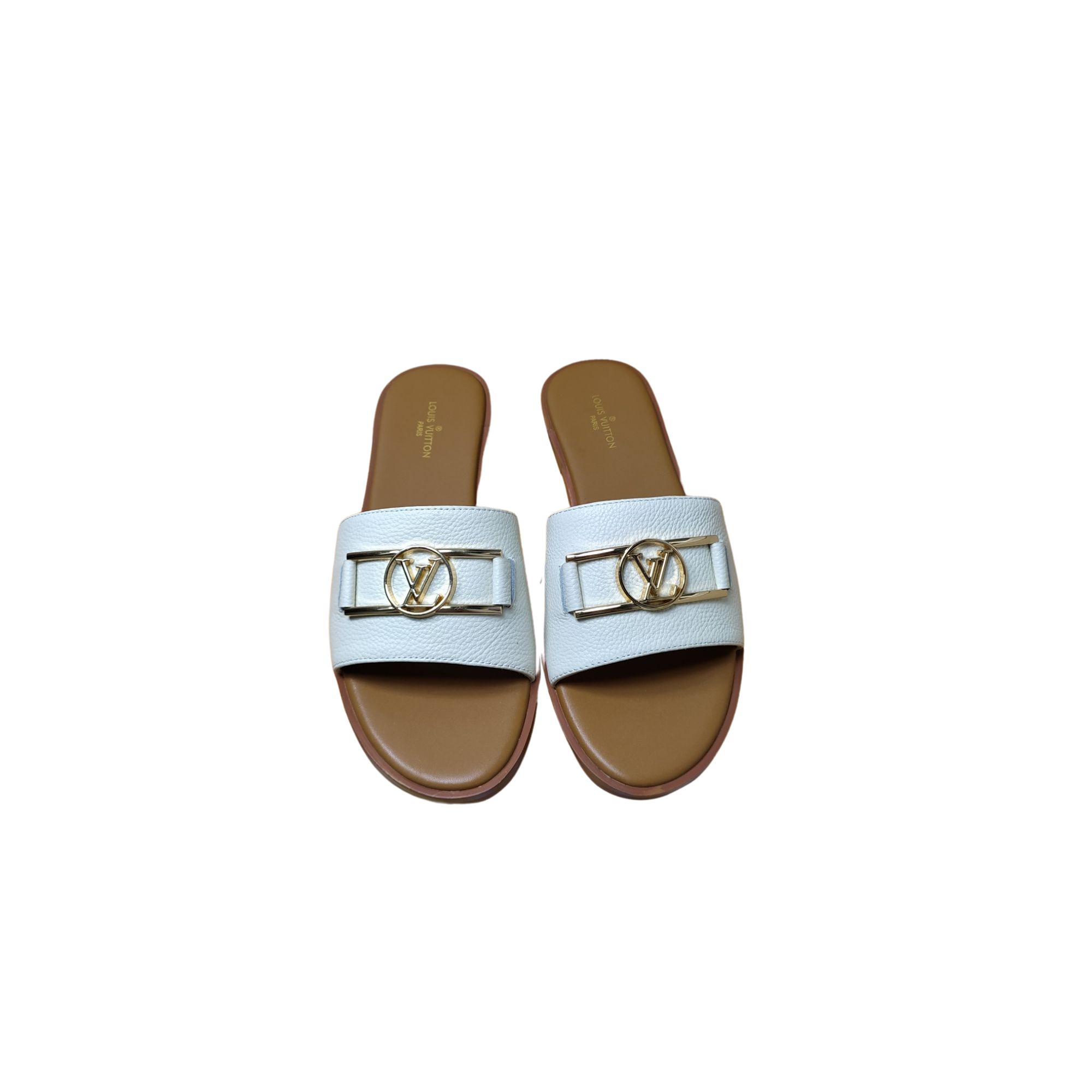 LOUIS VUITTON LOCK IT FLAT MULE WHITE AND BEIGE 1A64Z7