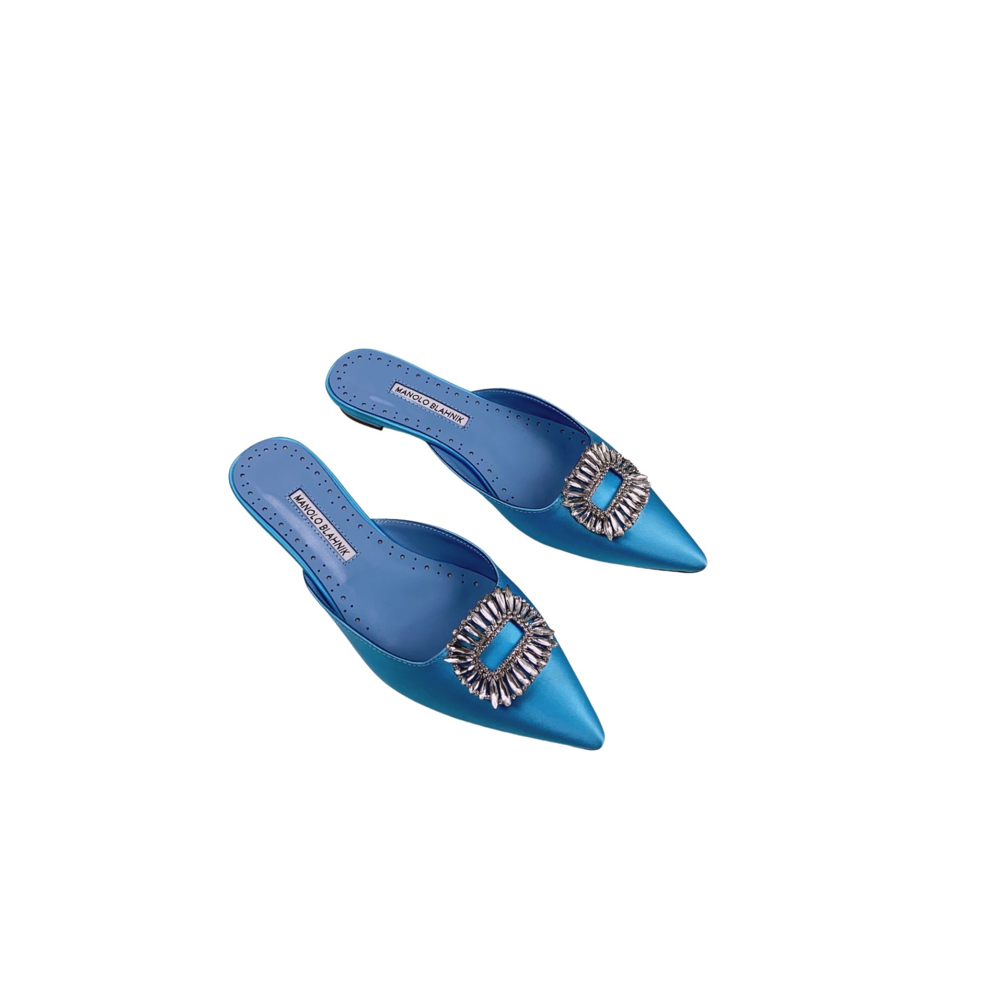 MANOLO BLAHNIK BUCKLE FLAT MULE LIGHT BLUE 9XX-0732-0054