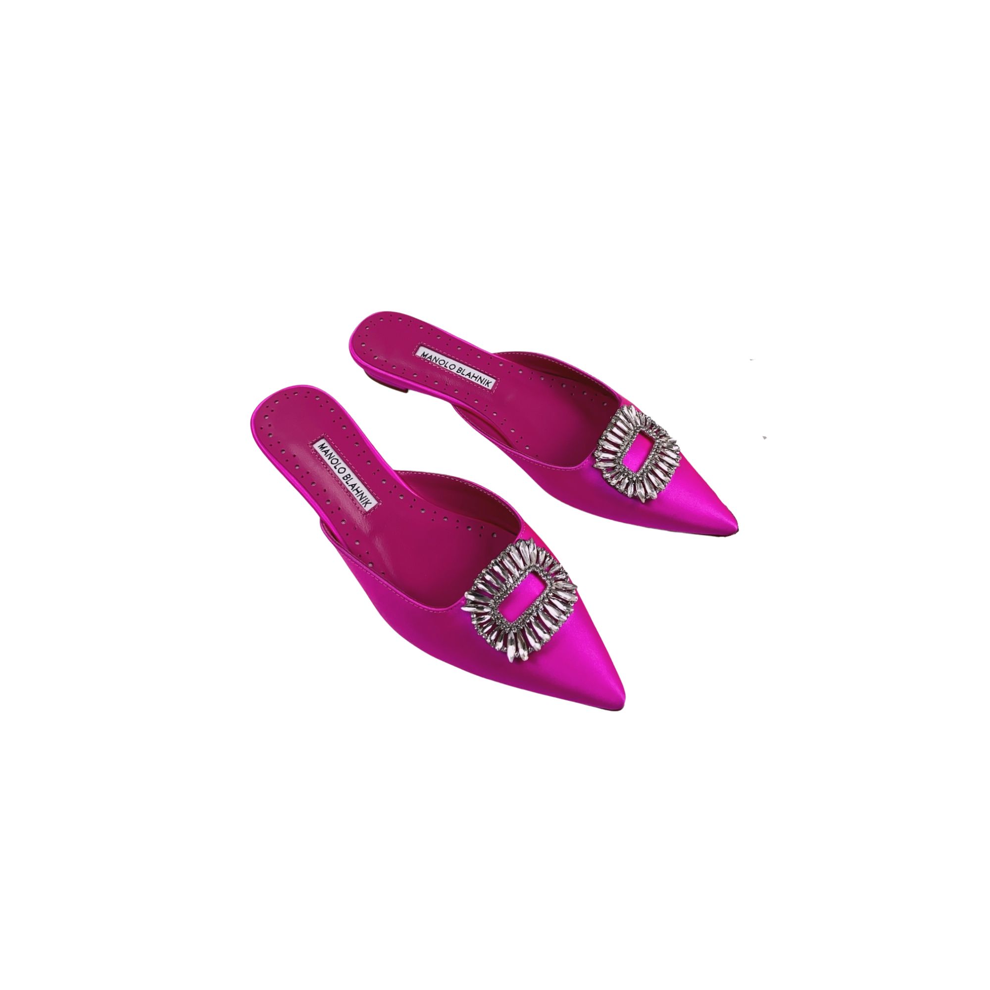 MANOLO BLAHNIK BUCKLE FLAT MULE BRIGHT PINK 9XX-0732-0054