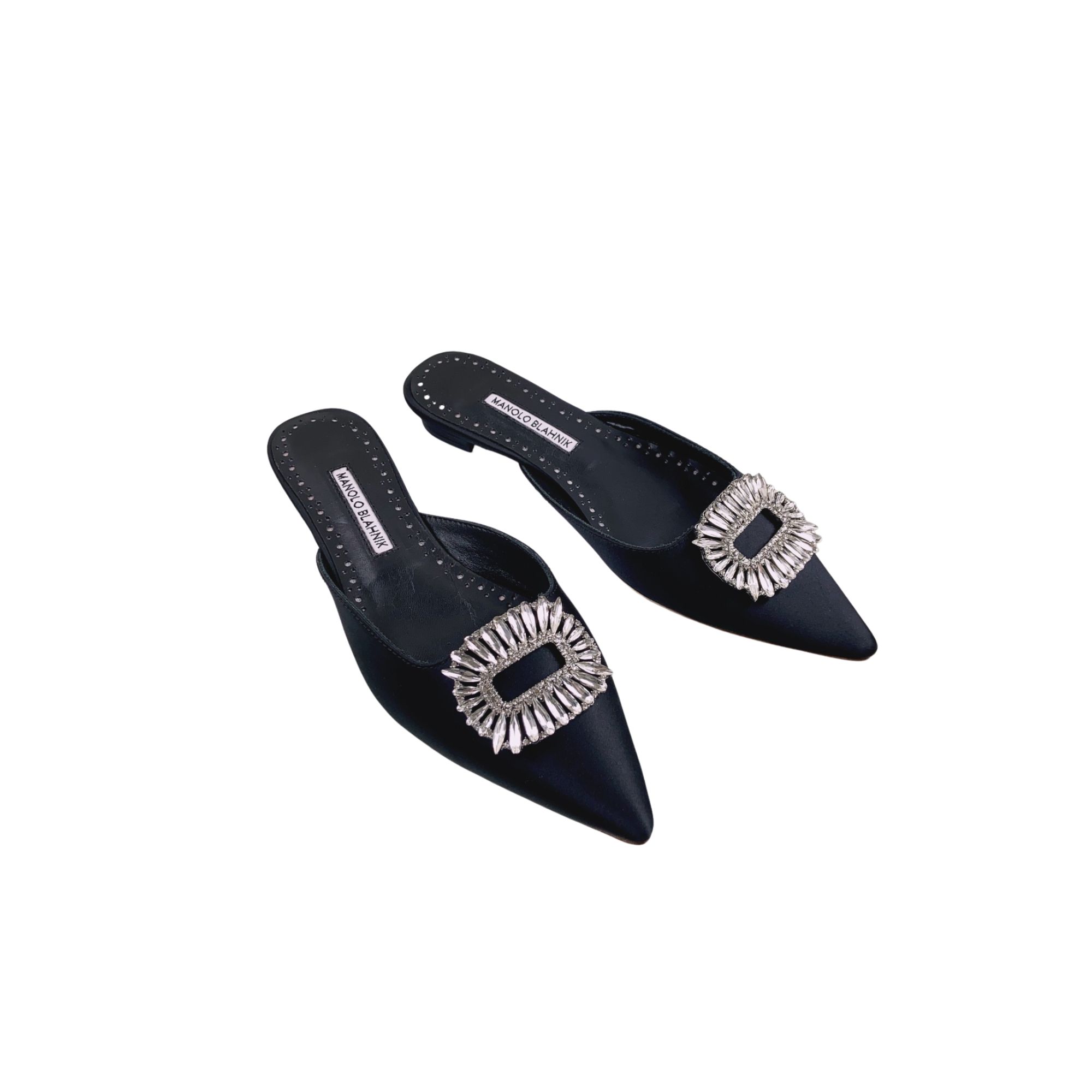 MANOLO BLAHNIK BUCKLE FLAT MULE BLACK 9XX-0732-0054