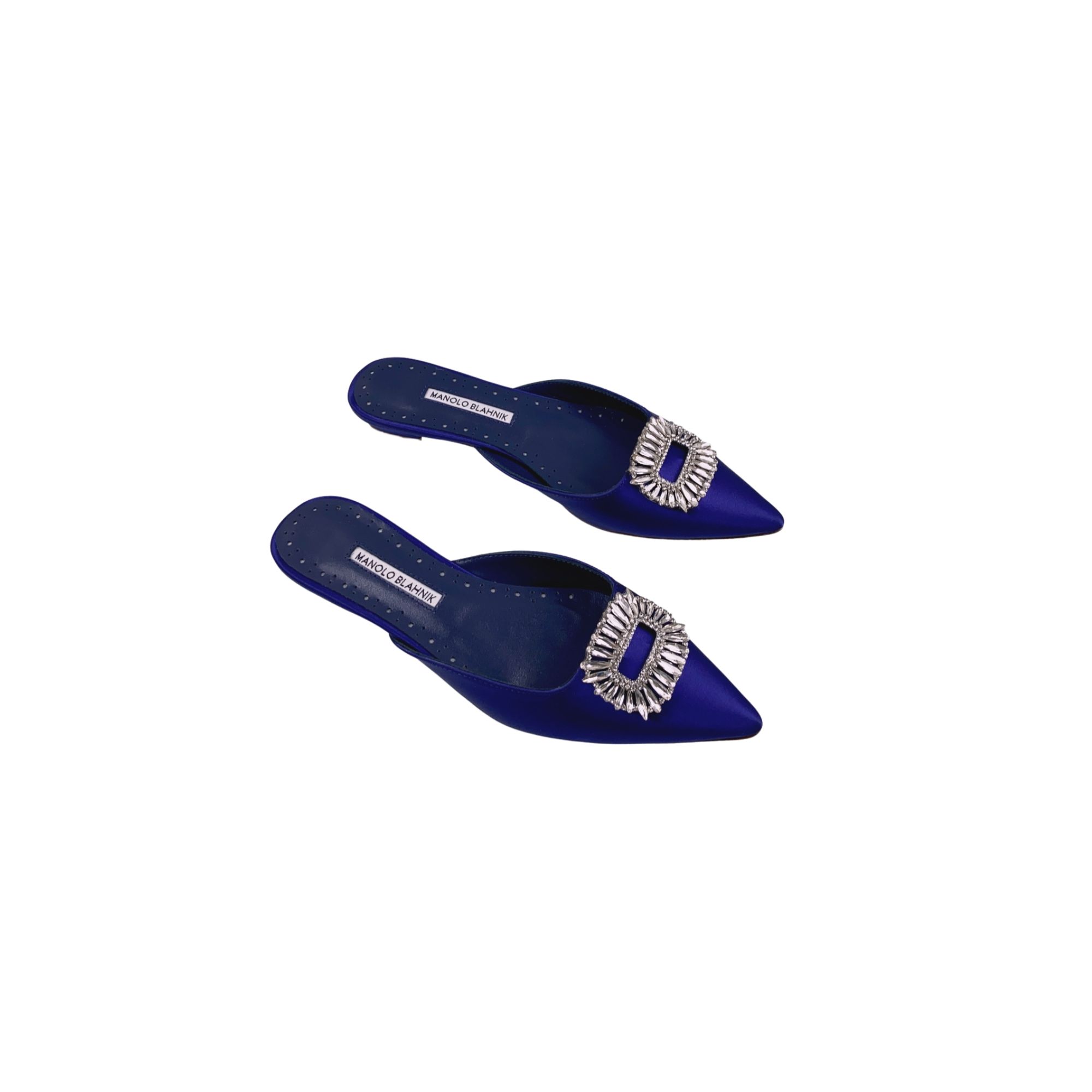 MANOLO BLAHNIK BUCKLE FLAT MULE DARK BLUE 9XX-0732-0054