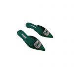 MANOLO BLAHNIK BUCKLE FLAT MULE DARK GREEN 9XX-0732-0054