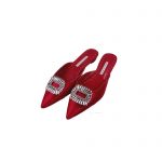 MANOLO BLAHNIK BUCKLE FLAT MULE RED 9XX-0732-0054