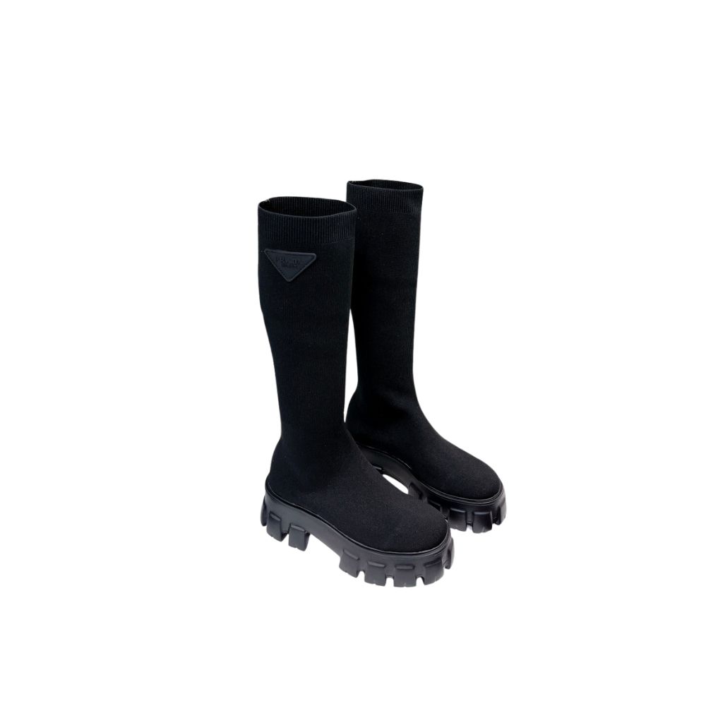 PRADA MONOLITH KNIT BOOTS BLACK 1W116N