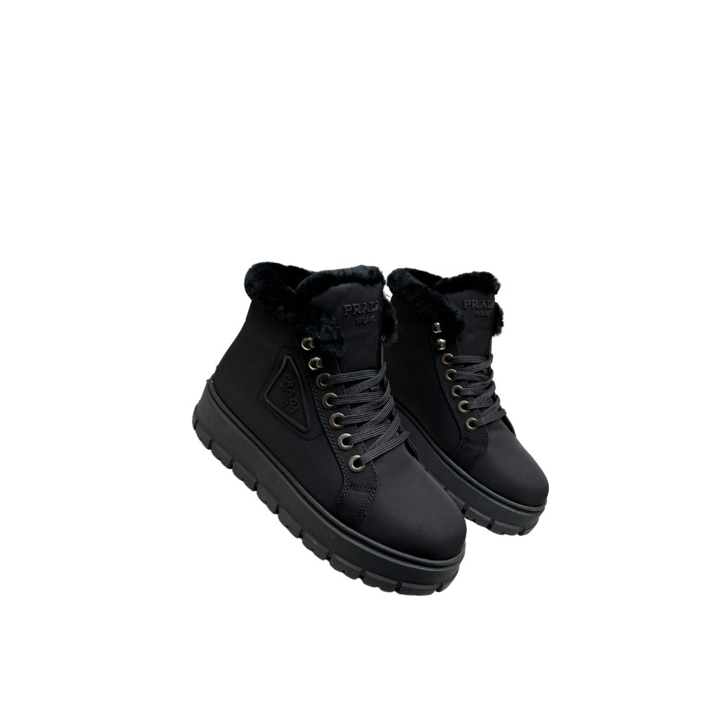 PRADA NYLON LACE-UP BOOTIES BLACK 1T490M