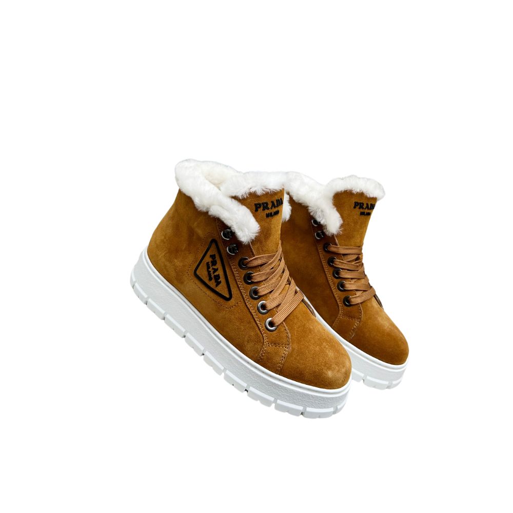 PRADA NYLON LACE-UP BOOTIES COGNAC 1T490M