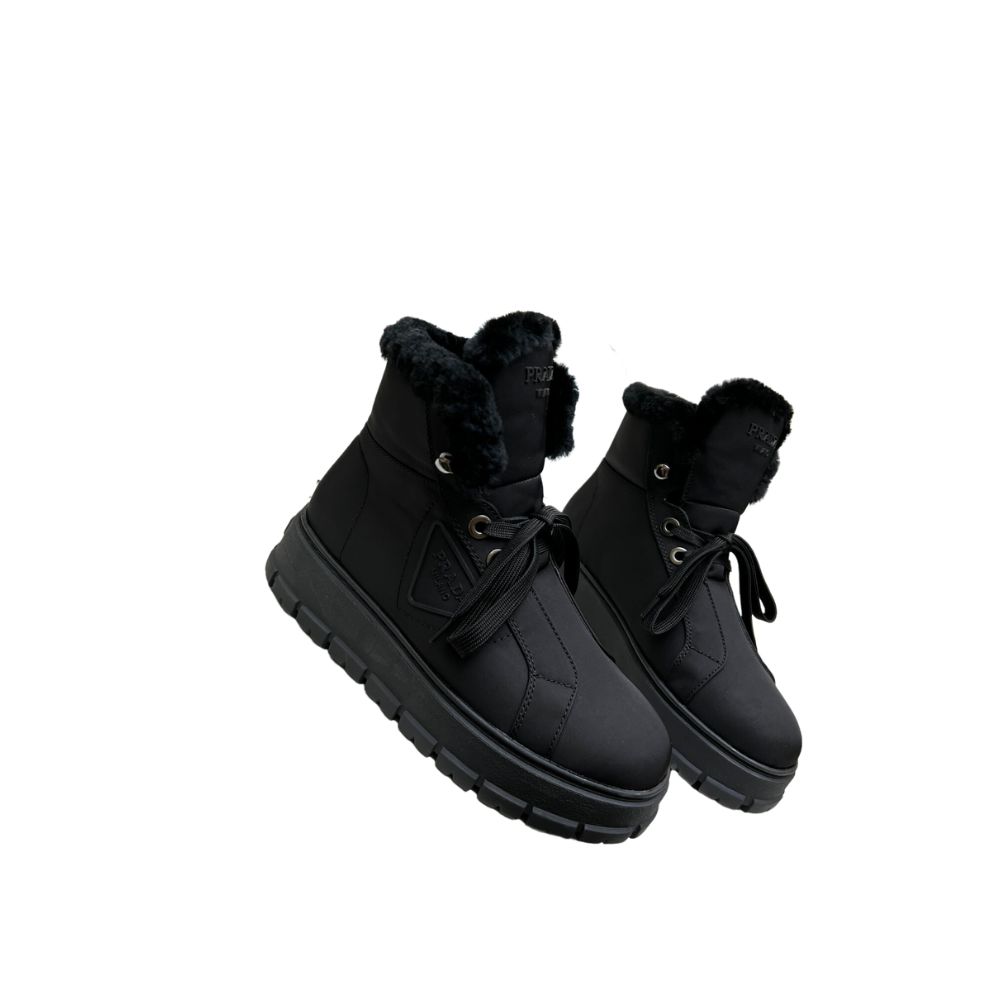 PRADA GABARDINE LACE-UP BOOTIES BLACK 1T492M