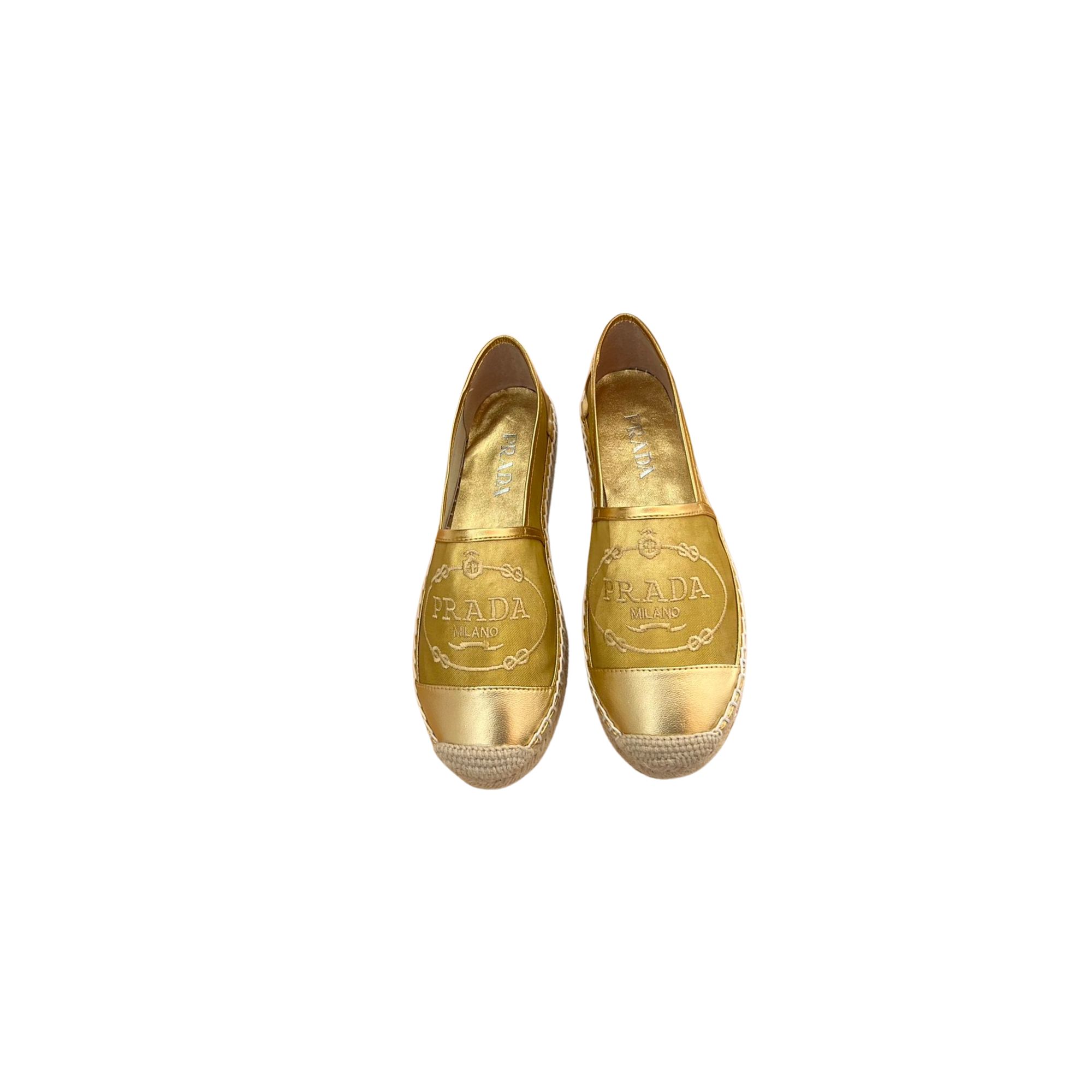 PRADA LINEN ESPADRILLES GOLD 1S841M