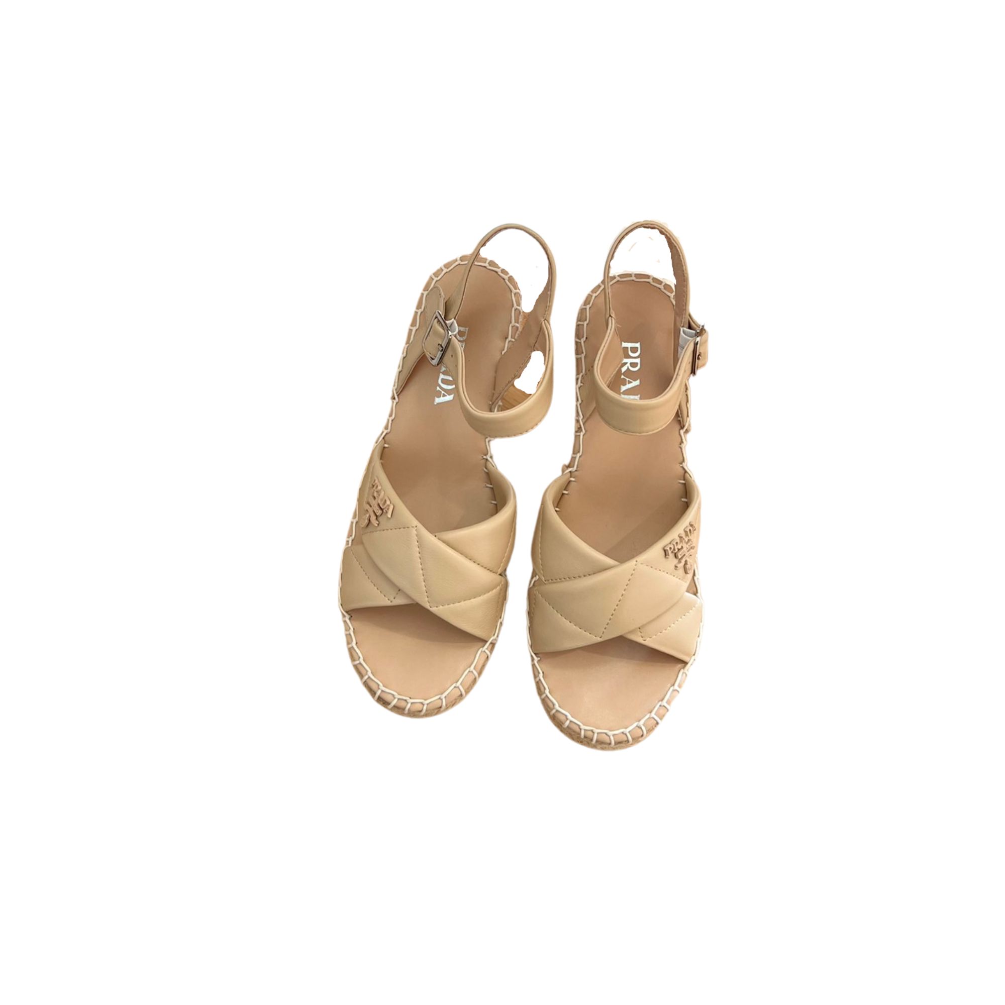 PRADA ESPADRILLE WEDGE SANDAL BROWN 1IZ045