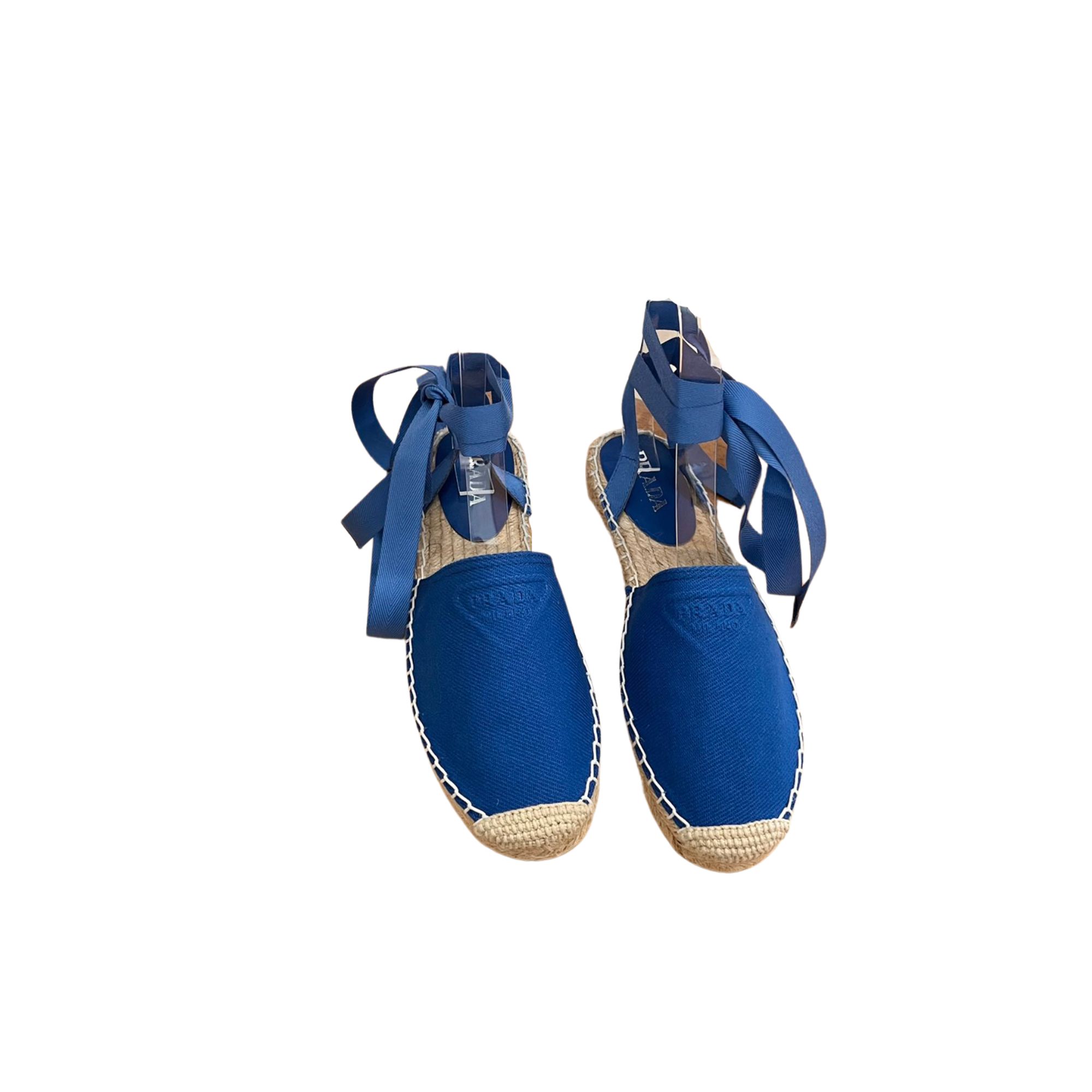 PRADA LINEN ESPADRILLE SANDALS BLUE 1IZ045