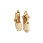 PRADA LINEN ESPADRILLE WEDGE SANDALS CREAM 1IZ045