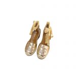 PRADA LINEN ESPADRILLE WEDGE SANDALS GOLD 1IZ045