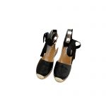 PRADA LINEN ESPADRILLE WEDGE SANDALS BLACK 1IZ045