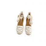 PRADA LINEN ESPADRILLE WEDGE SANDALS WHITE 1IZ045
