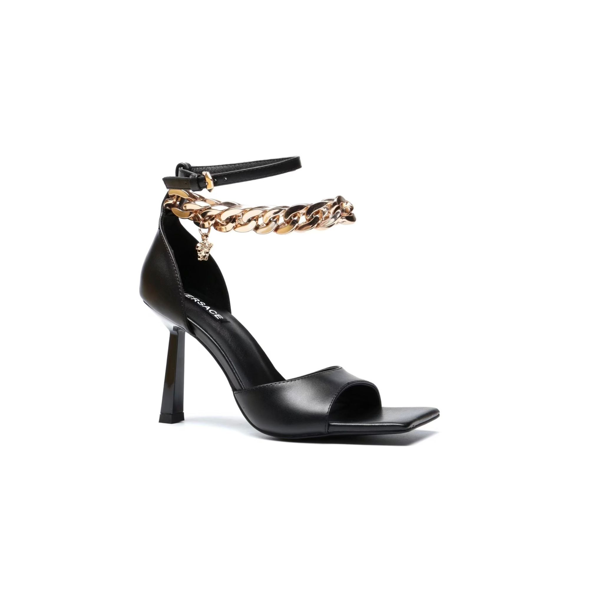 VERSACE MEDUSA CHAIN HIGH HEEL SANDALS BLACK 1004186