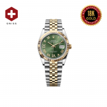 18K GOLD SWISS ROLEX DATEJUST GREEN ROMAN DIAMOND DIAL 126489