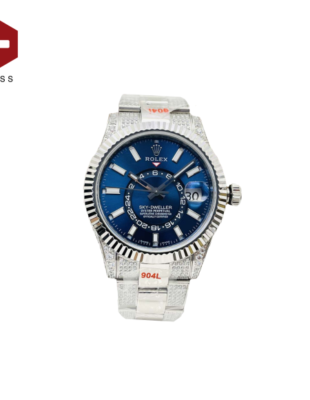 SWISS ROLEX SKY-DWELLER FLUTED BEZEL BLUE 326933