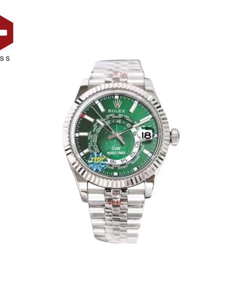 SWISS ROLEX SKY-DWELLER WORLD TIMER FLUTED BEZEL GREEN 126334