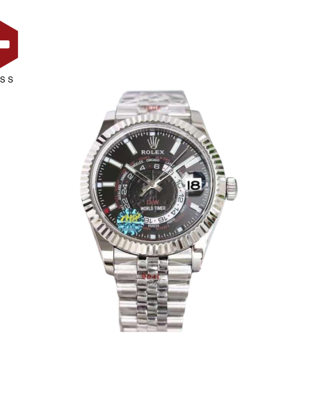 SWISS ROLEX SKY-DWELLER WORLD TIMER FLUTED BEZEL BLACK 126334