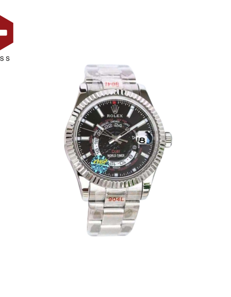 SWISS ROLEX SKY-DWELLER WORLD TIMER FLUTED BEZEL BLACK 126334