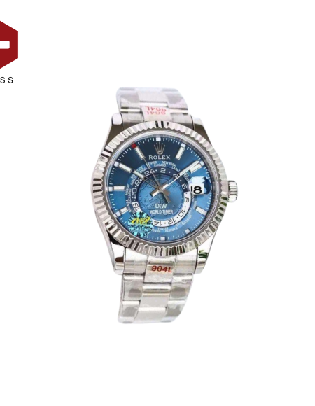 SWISS ROLEX SKY-DWELLER WORLD TIMER FLUTED BEZEL BRIGHT BLUE 126334